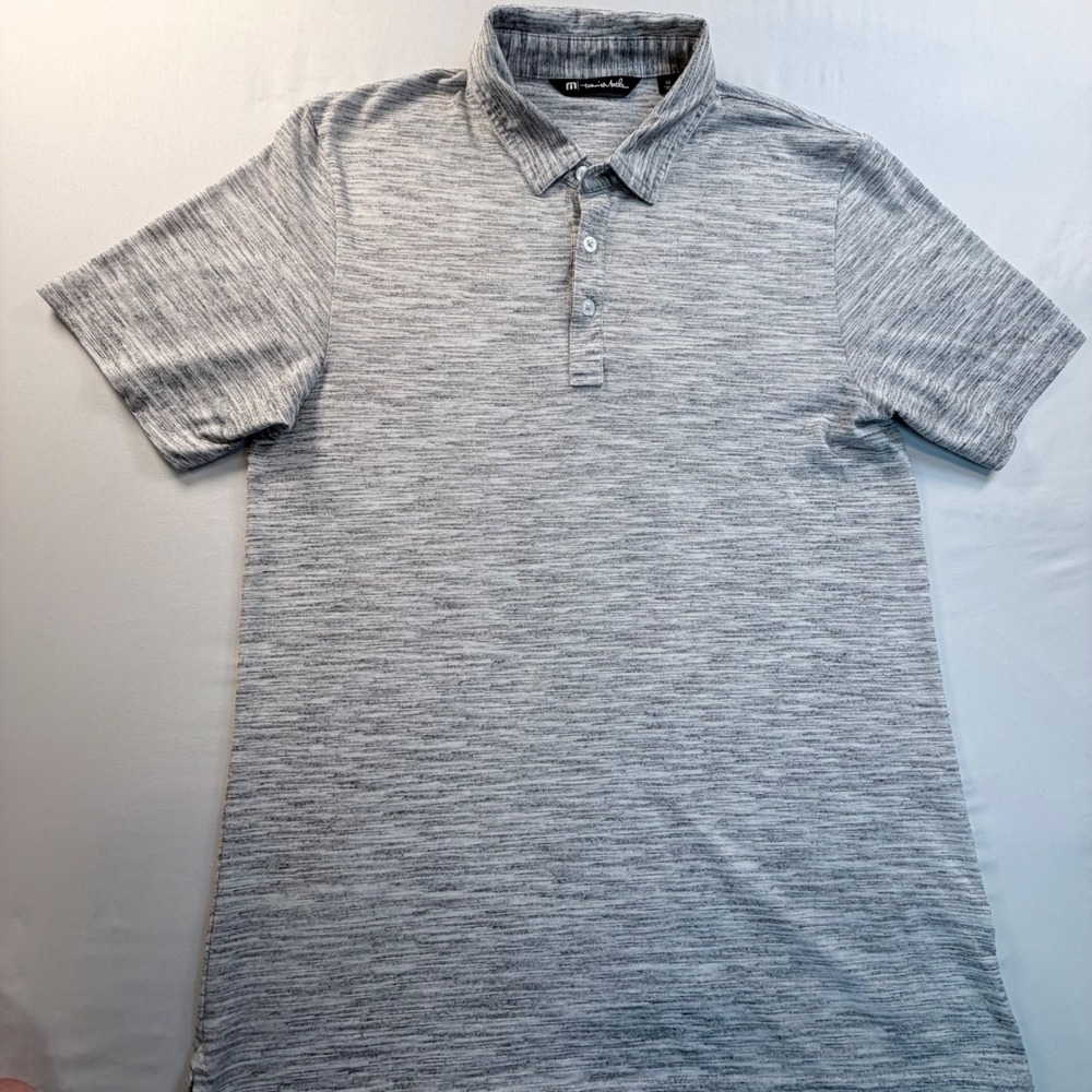TravisMathew Polo Shirt Mens M Gray Heather Golf Casual Stretch Peru
